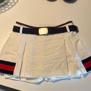 Maeve Cream Mini Skirt with Navy and Red Accents
